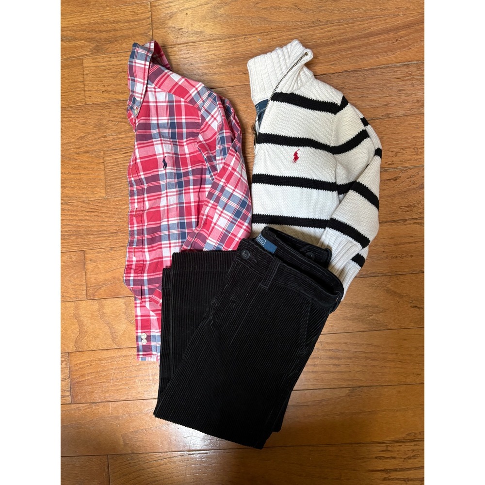 Polo Ralph Lauren Toddler 3T Outfit Set Plaid Shirt Sweater Corduroy Pants - Picture 2 of 9